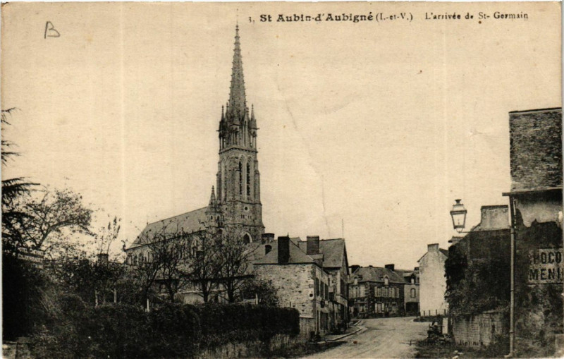 Carte postale ancienne Saint-Aubin-d'Aubigne - L'arrivée de Saint-Germain à Saint-Aubin-d'Aubigné