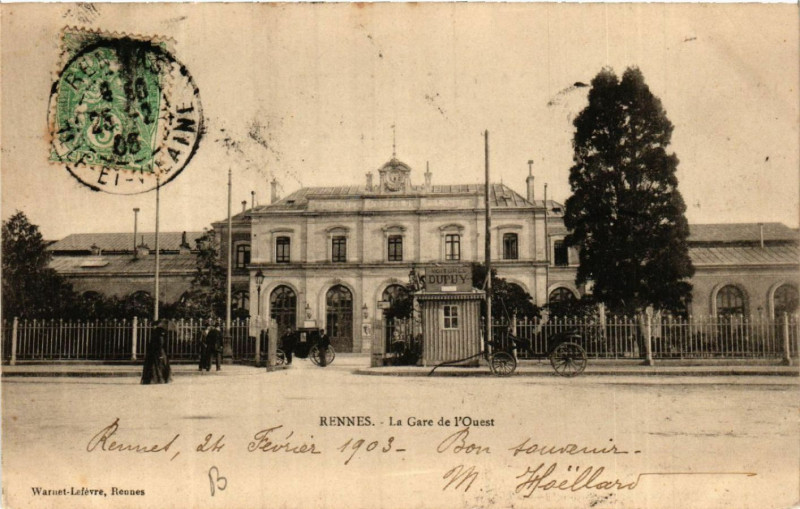 Carte postale ancienne Rennes - La Gare de l'Ouest à Rennes