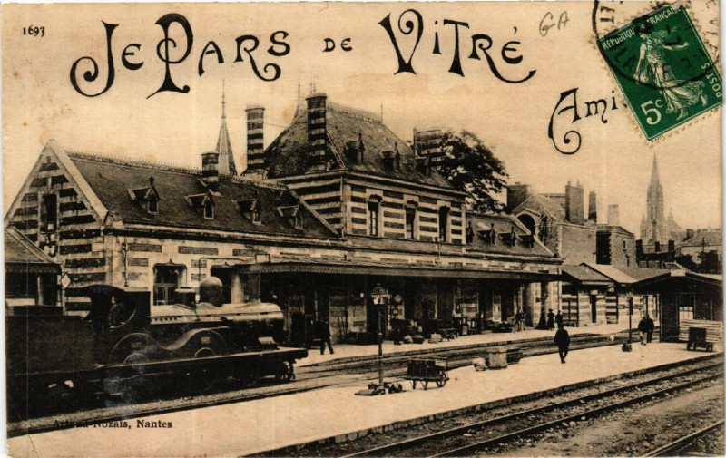 Carte postale ancienne Je Pars de Vitre Amitiés à Vitré