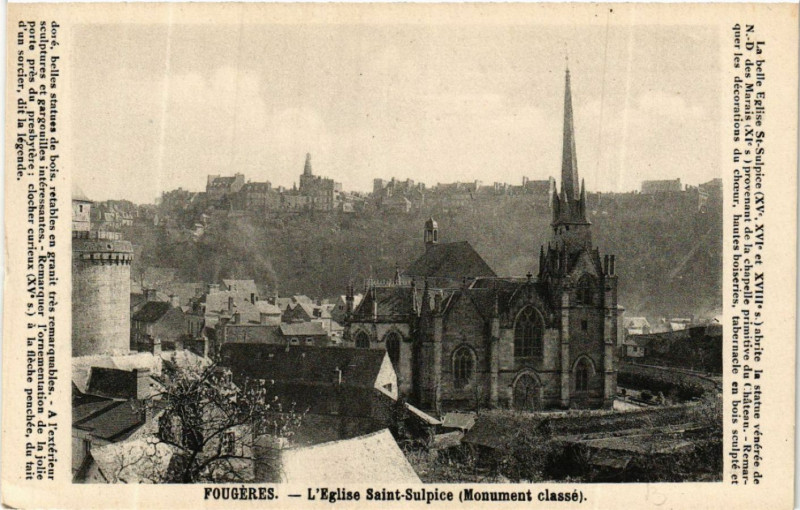 Carte postale ancienne Fougeres - L'Eglise Saint-Sulpice (Monument ckasse) à Fougères