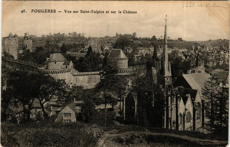 Carte postale ancienne Fougeres - Vue sur Saint-Sulpice et sur le Chateau à Fougères