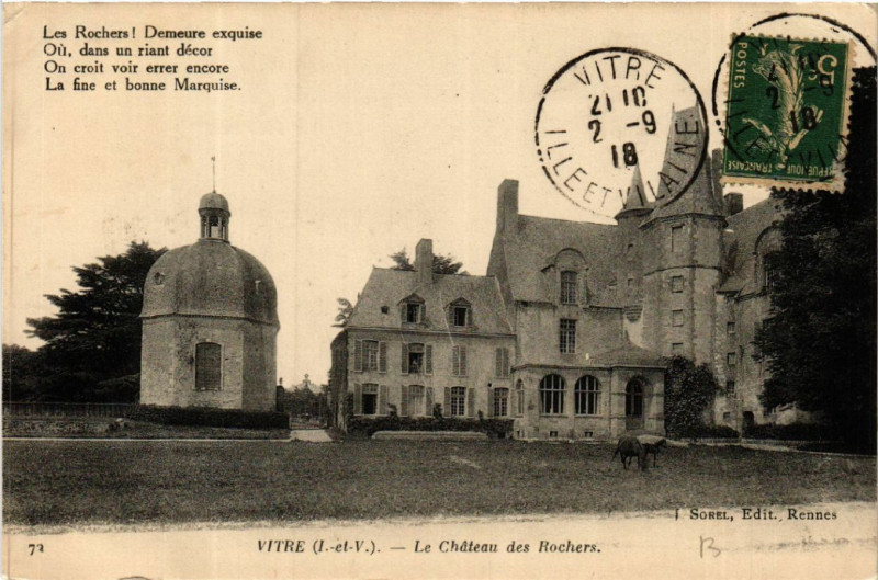Carte postale ancienne Vitre - Le Chateau des Rochers à Vitré