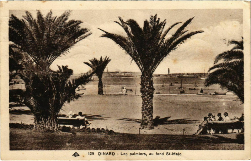 Carte postale ancienne Dinard- Les Palmiers , au fondSaint-Malo France à Dinard
