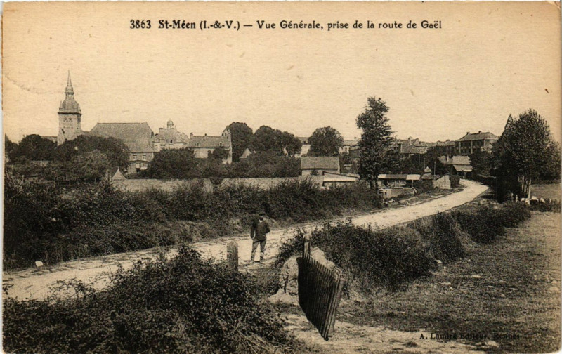 Carte postale ancienne Saint-Méen (I.-&-V.) - Vue Générale prise de la route de Gaél à Gaël