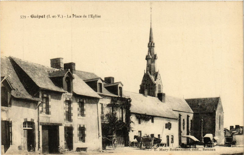 Carte postale ancienne Guipel (I.-et-V.) - La Place de l'Eglise à Guipel