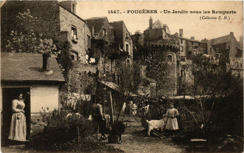 Carte postale ancienne Fougeres - Un Jardin sous les Remparts à Fougères