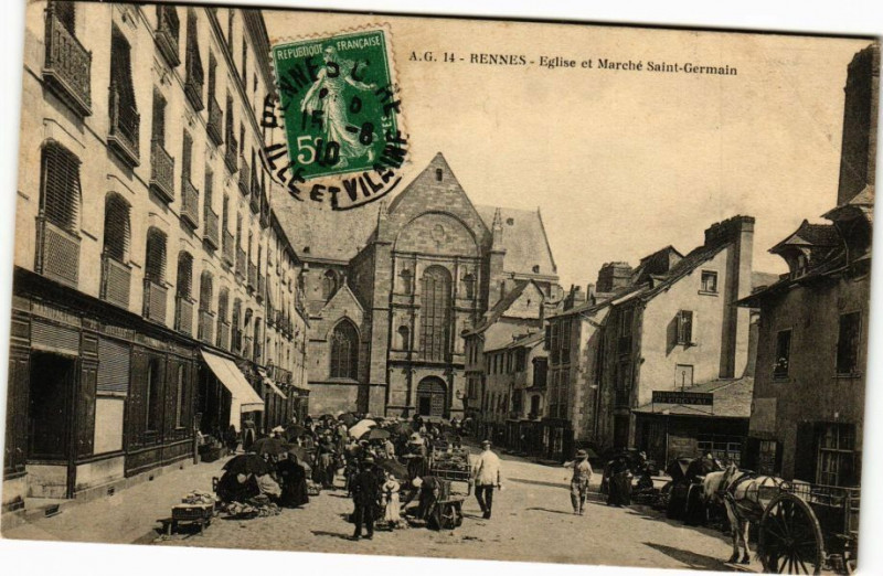 Carte postale ancienne Rennes-Eglise et Marché Saint-Germain à Rennes