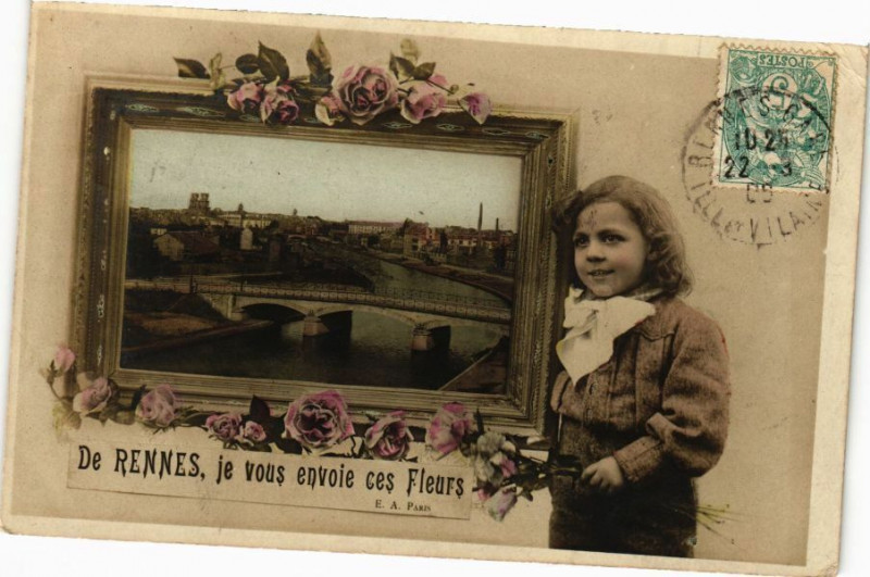 Carte postale ancienne De Rennes je vous envoie ces fleurs à Rennes