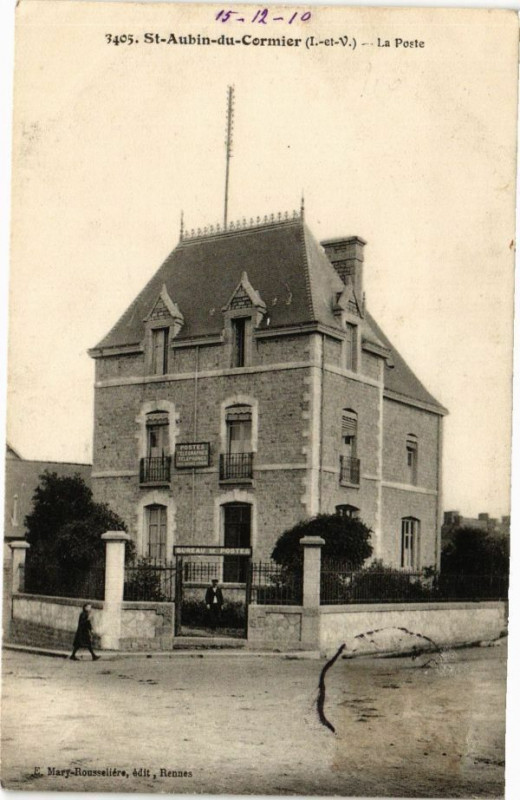 Carte postale ancienne Saint-Aubin du Cormier-La Poste à Saint-Aubin-du-Cormier