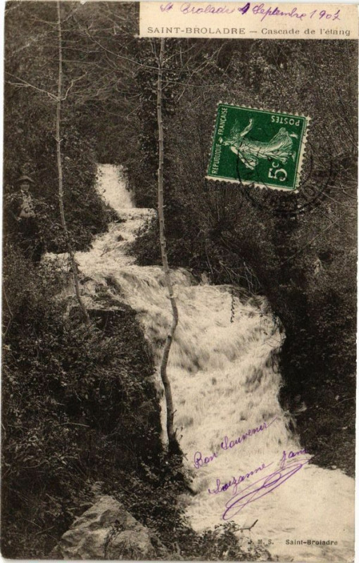 Carte postale ancienne Saint-Broladre-Cascade de l'etang à Saint-Broladre