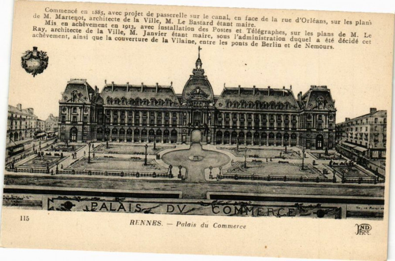 Carte postale ancienne Rennes-Palais du Commerce à Rennes
