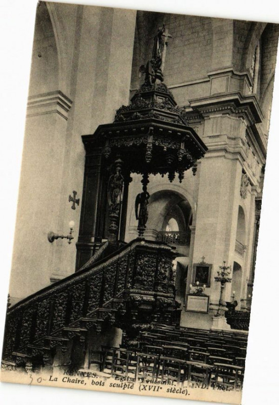 Carte postale ancienne Rennes-Eglise TousSaint-La Chaire bois sculpté à Rennes