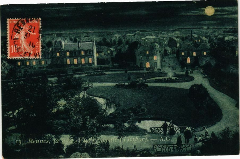 Carte postale ancienne Rennes la nuit-Vue générale à Rennes