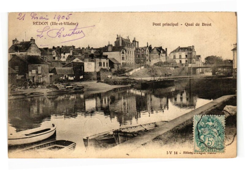 Carte postale ancienne Pont principal - Quai de Brest à Redon