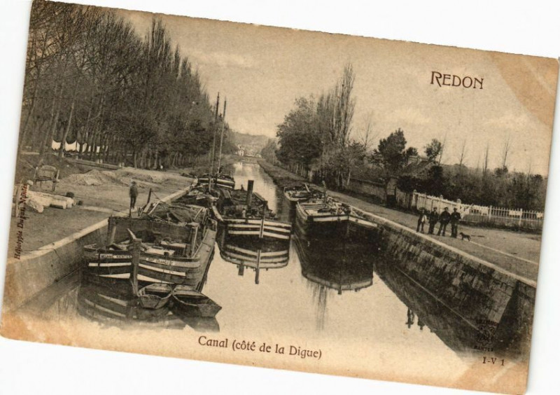 Carte postale ancienne Redon -  Canal (côté Digue) à Saint-Nicolas-de-Redon