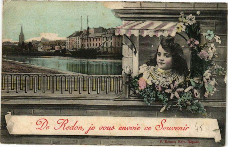 Carte postale ancienne De Redon je vous envoie ce Souvenir à Redon