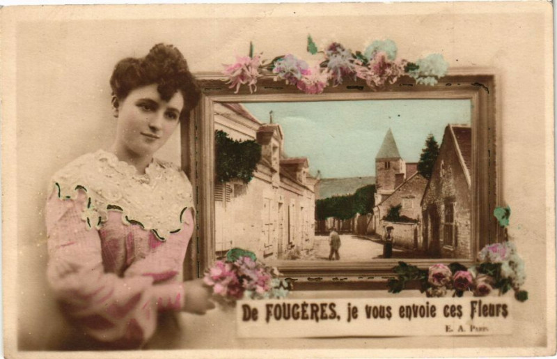 Carte postale ancienne De Fougeres je vous envoie ces Fleurs à Fougères
