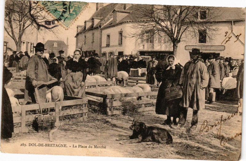 Carte postale ancienne Dol-de-Bretagne - La Place du marché à Dol-de-Bretagne