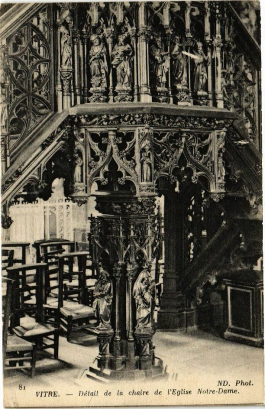 Carte postale ancienne Vitre - Détail de la chaire de l' Eglise Notre-Dame à Vitré