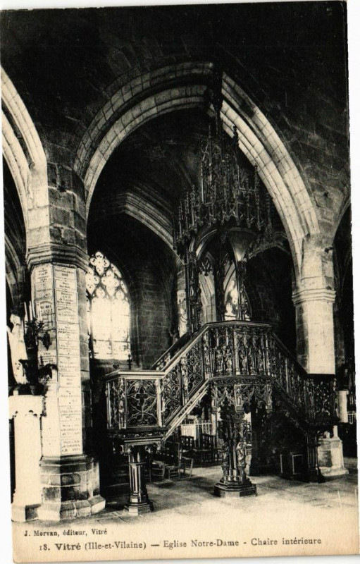 Carte postale ancienne Vitre (Ille-et-Vilaine) - Eglise Notre-Dame - Chaire intérieure à Vitré