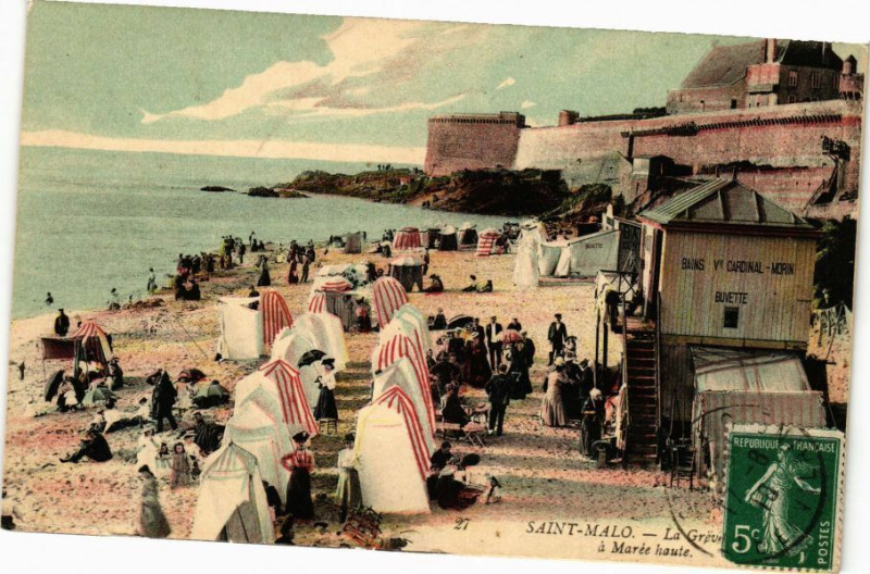 Carte postale ancienne Saint-Malo - La Greves a Marée haute à Saint-Malo