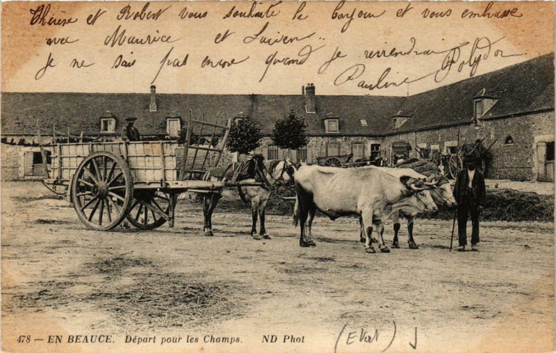 Carte postale ancienne En Bauce - Départ pour les Champs
