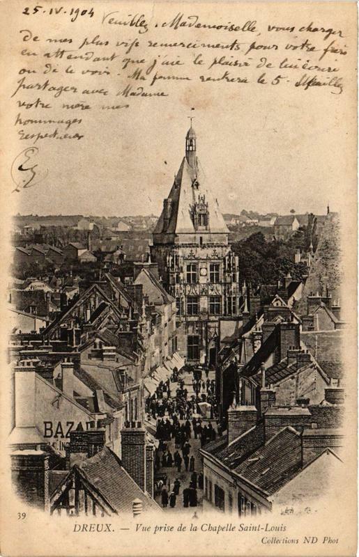 Carte postale ancienne Dreux - Vue prise de la Chapelle Saint-Louis à Dreux