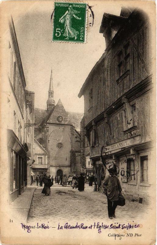 Carte postale ancienne Nogent-le-Roi - La Grande Rue et Eglise Saint-Sulpice à Nogent-le-Roi