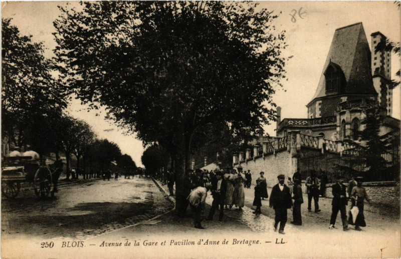 Carte postale ancienne Blois - Avenue de la Gare et Pavillon d'Anne de Bretage à Blois