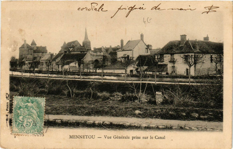 Carte postale ancienne Mennetou - Vue Generale prise sur le Canal
