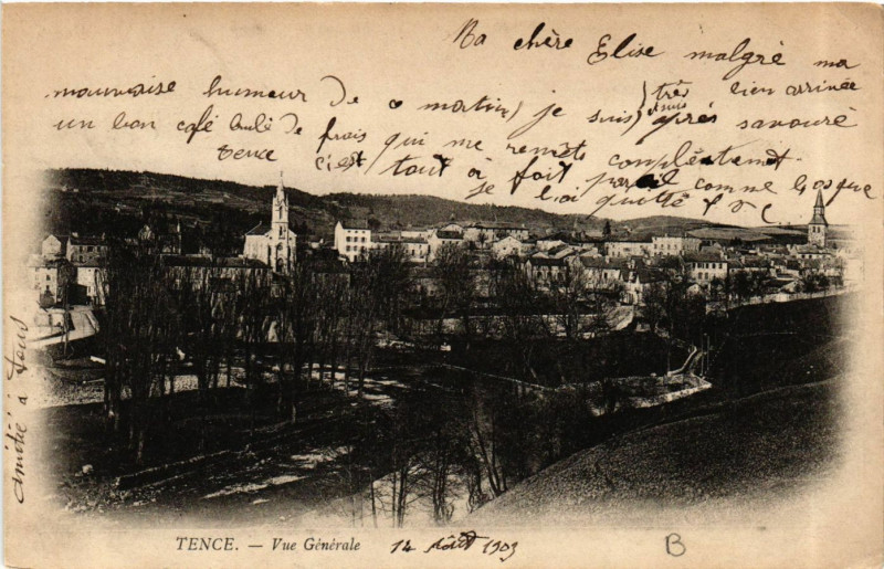 Carte postale ancienne Tence - Vue générale à Tence