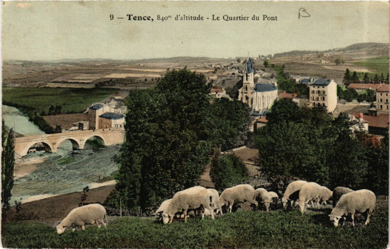 Carte postale ancienne Tence - Le Quartier du Pont à Tence