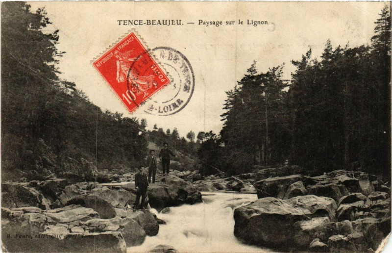 Carte postale ancienne Tence-Beaujeu - Paysage sur le Lignon à Tence