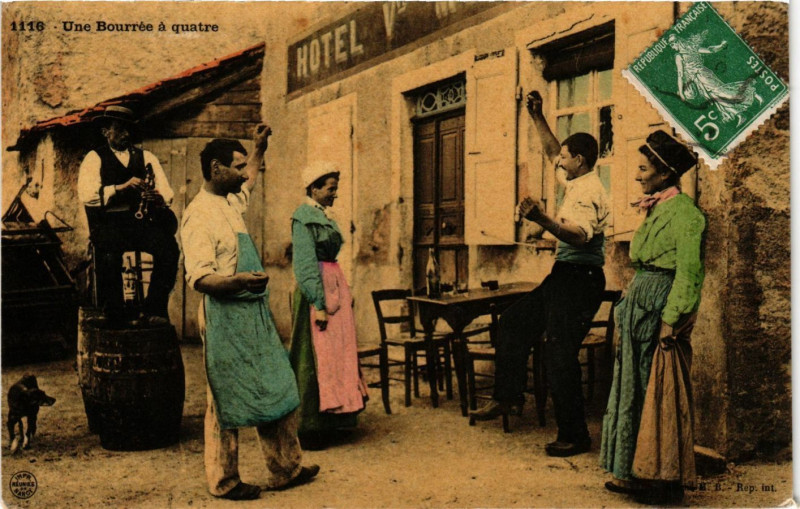 Carte postale ancienne Une Bourrée a quatre - Folklore