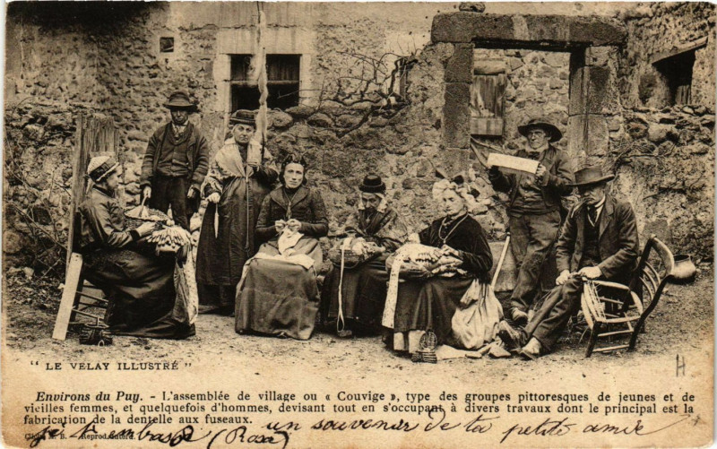 Carte postale ancienne Le Puy - Env. - L'Assemblée de Village ou Couvige - Folklore