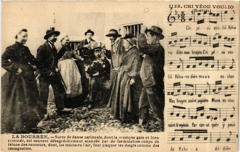 Carte postale ancienne La Bourrée - Chi Yéou Voulio - Folklore