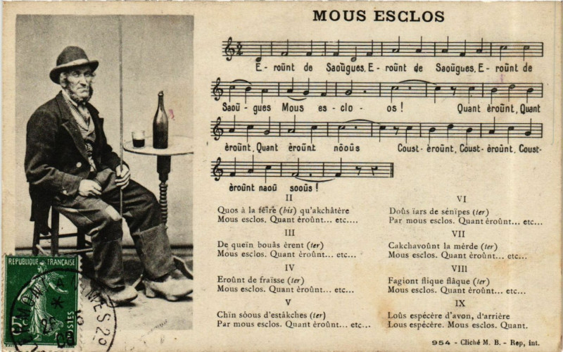 Carte postale ancienne Type - Homme - Mous Esclos - Folklore