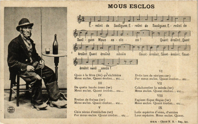 Carte postale ancienne Type - Homme - Mous Esclos - Folklore