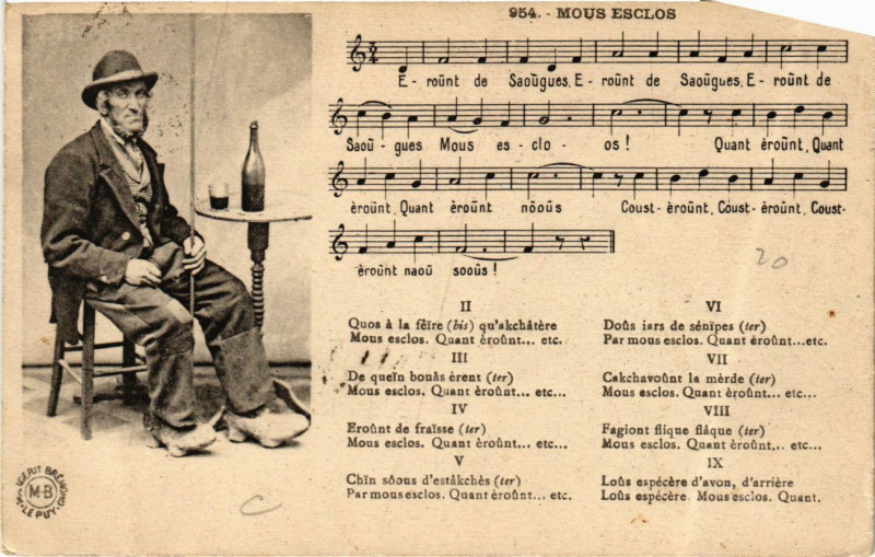 Carte postale ancienne Type - Homme - Mous Esclos - Folklore