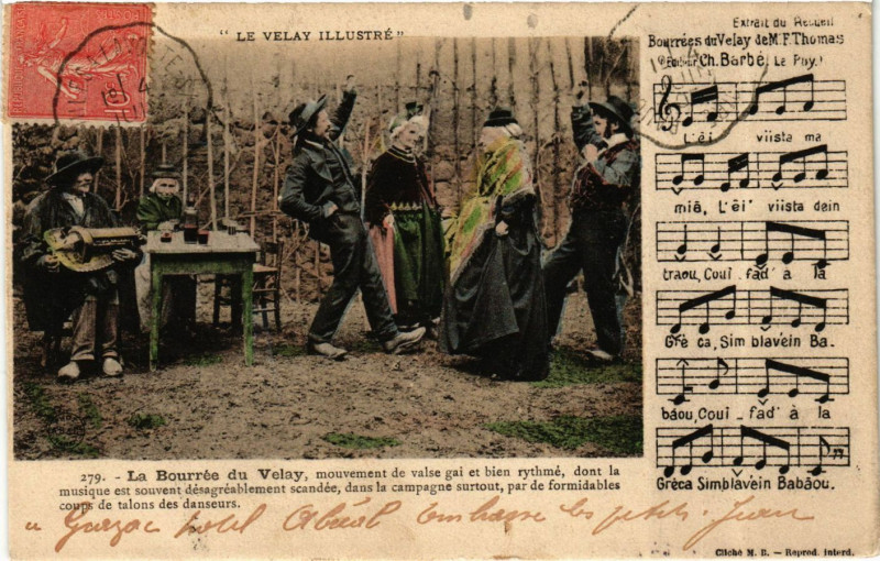 Carte postale ancienne Velay - La Bourrée du Velay - Folklore