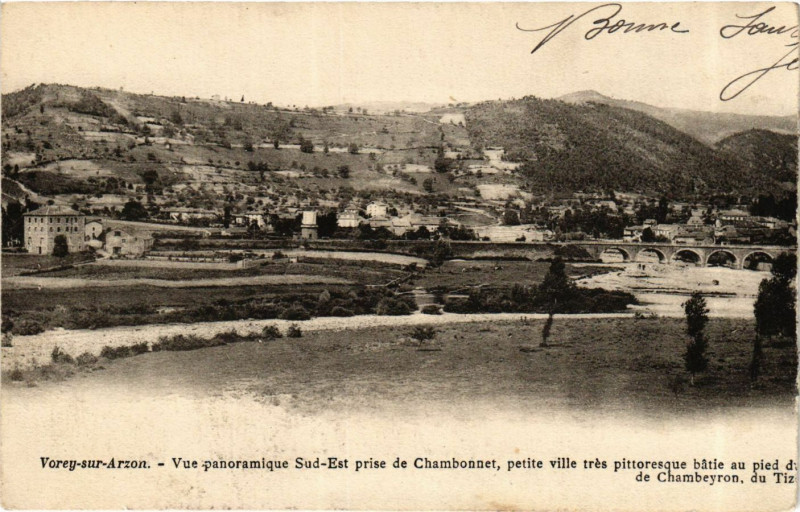 Carte postale ancienne Vorey-sur-Arzon - Vue Panoramique Sud-Est prise de Chambonnet à Vorey