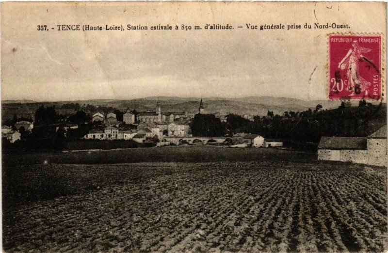 Carte postale ancienne Tence - Vue générale prise du Nord-Ouest à Tence