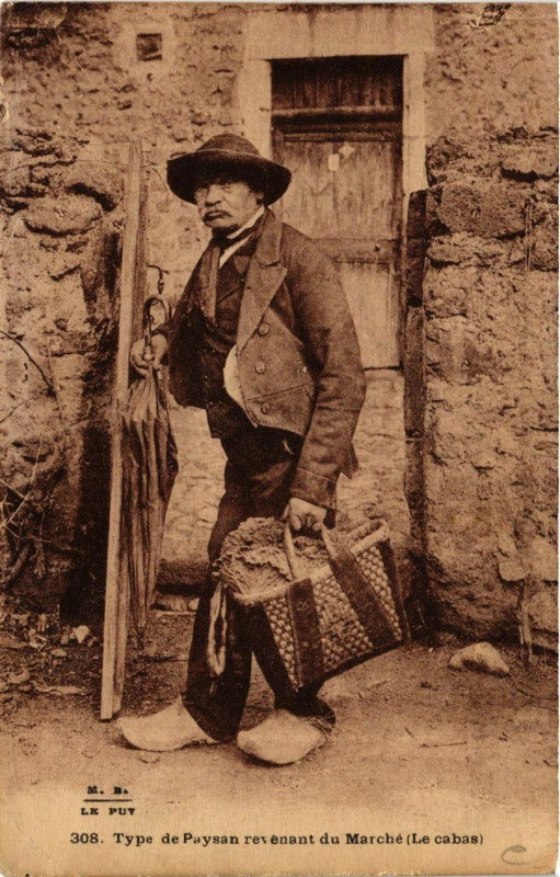 Carte postale ancienne Type de Paysan revenant du Marché - Le Cabas - Folklore