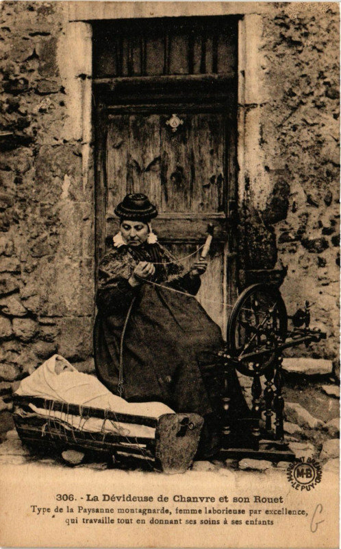 Carte postale ancienne La Dévideuse de Chanvre et son Rouet - Folklore