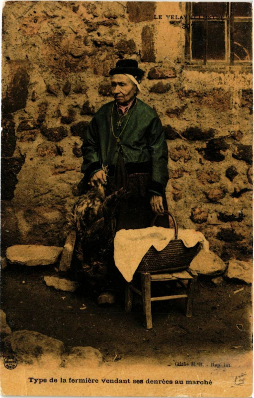Carte postale ancienne Type de la fermiere vendant ses denrées au marché - Folklore