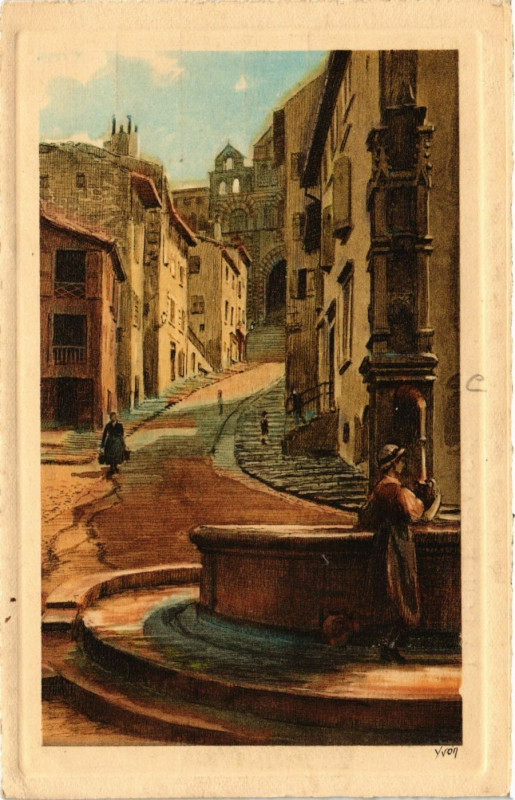 Carte postale ancienne Le Puy - La vieille rue des Tahles conduisant a la Cathédrale