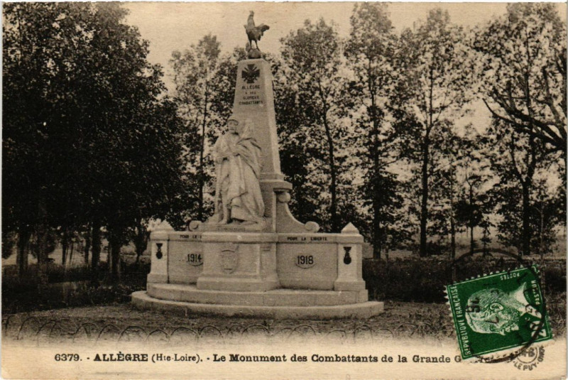 Carte postale ancienne Allegre - Le Monument des Combattants de la Grande Guerre à Allègre