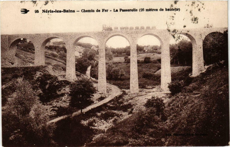 Carte postale ancienne Neris-les-Bains Chemin de Fer La Passerelle à Néris-les-Bains