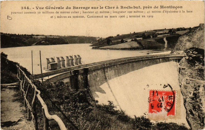 Carte postale ancienne Vue générale du Barrage sur le Cher a Rochebut
