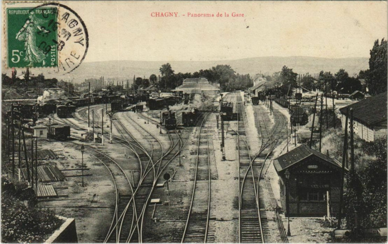 Carte postale ancienne Chagny Panorama de la Gare France à Chagny